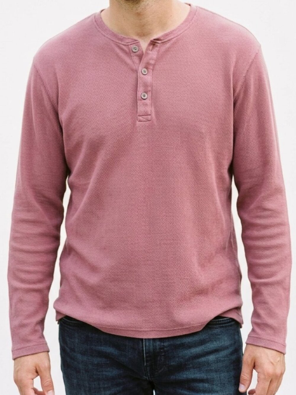 PACT Men's Salmon Waffle Knit Henley Size XL
